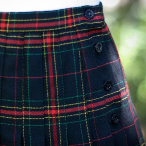 VINTAGE Black Uniform Pleated Kilt Skirt XS Wool midi skirt - Picture 6 of 8